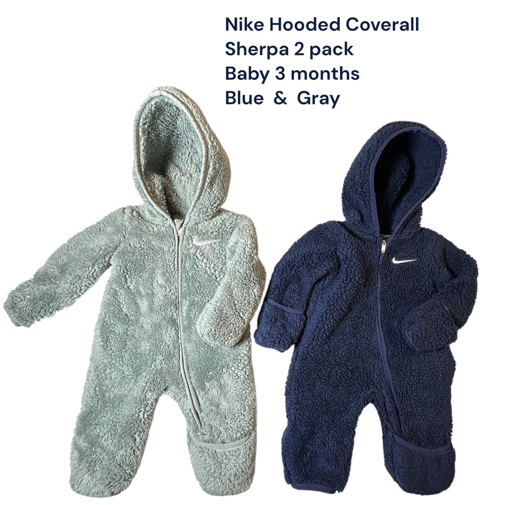Nike Baby 3M Sherpa Hooded Coverall 2-Pack Blue & Gray One piece Jumpsuit